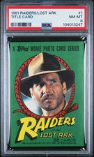 HARRISON FORD 1981 Raiders Of The Lost Ark INDIANA JONES Title Card #1 PSA 8 picture