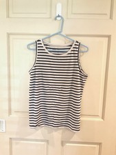Pact organic cotton striped crewneck tank top navy and white size L picture