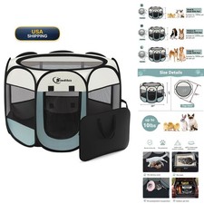 Siedihit Dog Cat Playpen Portable Pop Up Grey Small with Carrying Case picture