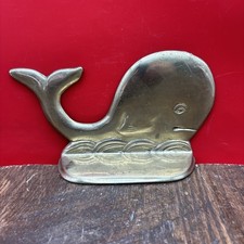 Vtg Brass Whale Paperweight/Book End 6”X 3.75” picture