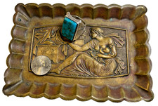 Antique Ornate Fine Brass Calling Card Tray Art Nouveau Jewelry Dish Trinket picture