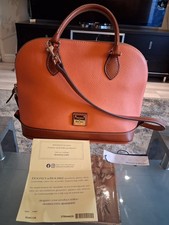 Authentic Dooney Bourke Medium Coral and Brown Pebbled Leather Satchel picture