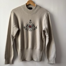 Vintage Bogner Virgin Wool Mock Neck Sweater Beige Embroidered Floral Women’s 8 picture