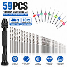 59 PCS Twist Drill Bits Set Mini Micro Hand Rotary Precision Pin Vise Tools Kit picture