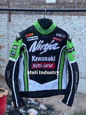 Custom Made Kawasaki Ninja Motorcycle / Motorbike Racing Biker Leather Jacket picture