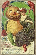 HAND-CUT Wooden Puzzle 106 Pc Color-Line Cut Antique Halloween Postcard Art #175 picture