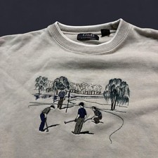 Croft Barrow C&B Sport Mens XL Cream Golf Embroidered Crewneck Sweatshirt picture