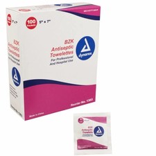 Dynarex BZK Antiseptic Washcloth Wipe Towelettes 5x7 Sanitizing 100 Wipes Pack picture