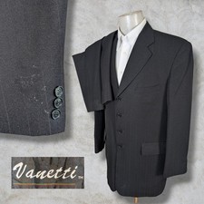 Vanetti 2 Piece Suit Mens 42R Pants 38x30 Solid Black Polyester 4 Button VTG picture