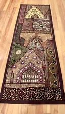 Vtg HAND EMBROIDERED Indian Beadwork & Sequin TAPESTRY TABLE RUNNER Wall Hanging picture