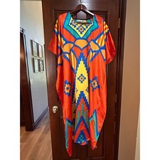Vintage Sante Classics 80s 90s Geometric Tribal Print Kaftan Maxi Dress picture