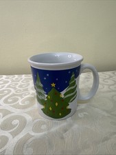 Vtg Huge Over-Sized CHRISTMAS Coffee/Tea Mug Cup Winter Trees/ Decor Holiday M20 picture