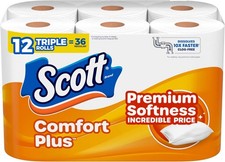 Scott ComfortPlus Toilet Paper, 12 Triple 231 sheets (Pack of 12), White picture
