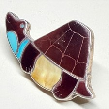 Vintage Eva Etsate Zuni Sterling Silver Channel Inlay Turtle Pin Pendant picture