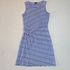 Talbots Side Tie Shift Dress Women PS Blue White Sunday Morning Striped Pullover picture