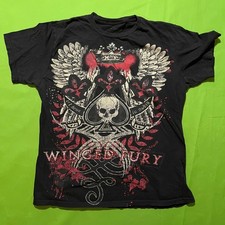 Y2K Decoded Winged Fury Skull Spade Graphic T-Shirt Mens Large Black USA picture