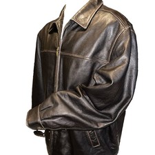 St John's Bay Men's Vintage Brown Leather Jacket Biker Bomber Sz XXL Distressed picture
