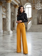 Jb By Julie Brown Mustard Yellow High Rise Wide Leg Pants Size S picture
