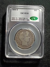 1894 s Barber Half Dollar - CAC VG10 picture