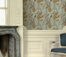 Soicher Marin Yuki Osada Floral  Sage Green Satin Double Roll Wallpaper 20.5x33 picture
