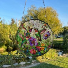 Hummingbird Stained Glass Suncatcher, Hand-Painted Window Decor picture