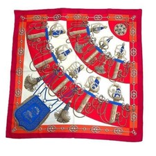 Hermes Carre 90 Cliquetis Silk Scarf Red Ivory Blue Excellent picture