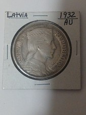 1932 AU Latvia 5 Lati Silver –   Original Luster – Baltic Crown picture
