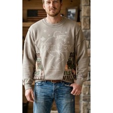Morgan Wallen Graphic Sweatshirt Khaki Tan Deconstructed Raw Seam Mens Large picture