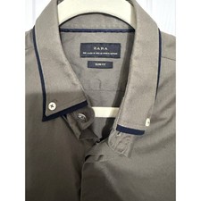 Zara Men's Slim Fit Contrast Trim Dress Shirt picture