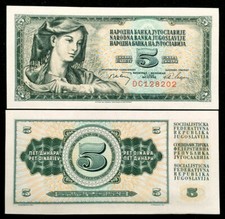 Yugoslavia 5 Dinara Year 1968 Banknote World Paper Money UNC Currency Bill picture