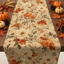 Thanksgiving Table Decor - Vintage Autumn Pumpkin Floral Table Runner picture
