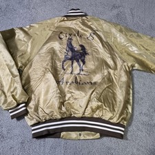 Vintage Mens Large Bomber Jacket Gold Circle B Arabians Horse Graphic Satin USA picture