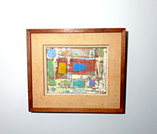 Original Remo Farruggio Abstract Oil Pinting Titled Buildings in Original Frame picture