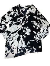 NEW CHICO’S Woman’s Long Sleeve Chiffon Uneven Hem Blouse Top Floral Black sz 1 picture