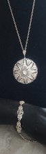 Intricate Vintage Germany Sterling Filigree Floral Pendant Necklace & Bracelet picture