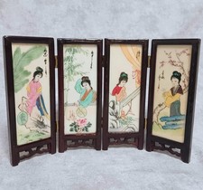 VTG JAPANESE MINI FOLDING SCREEN 4 PANEL DIVIDER  ART JAPAN flower desk decor  picture