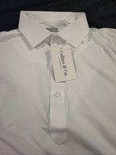 NWT Collars & Co Dress Polo Shirt Men’s Large Solid White Semi Spread Collar $88 picture