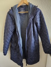 L.L. Bean Women's Fleece-Lined PrimaLoft Quilted Coat Hooded Parka Navy M REG picture