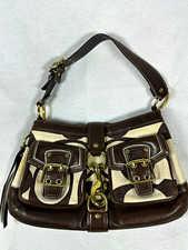 ⁠Vintage Coach Mandy 7469 Legacy Hobo Shoulder Bag Canvas Leather Flap Brown picture