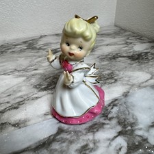 Vintage Lefton Blonde Girl Figurine Pink/White Dress Gold Trim  4.5'' picture