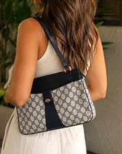 Authentic 1980s Gucci GG Monogram Navy Blue Zip Shoulder Bag picture