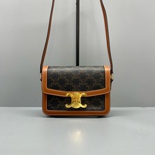 Celine Teen Triomphe Box Brown Canvas Leather Flap Shoulder Crossbody Bag picture