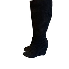 Via Spiga Y2K Wedge Knee High Suede Boots Women Size 8.5 Black Indie Sleeze Luxe picture