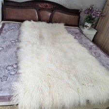 Mongolian Sheepskin Hide Fur Rugs Pelt Long Fluffy Sofa Car Throw White 50x200cm picture