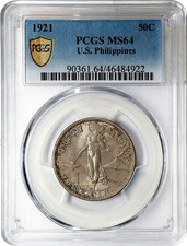 1921 US PHILIPPINES SILVER 50 CENTAVOS MANILA MINT KM-171 PCGS MS-64 picture