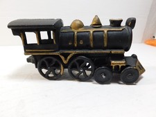 Hubley Style Cast Iron Vintage Train Engine Black with Gold Trim (No Box) picture