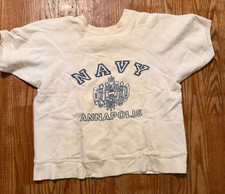 Vintage 60s 70s Navy Annapolis US Naval Academy Short Sleeve Sweatshirt picture