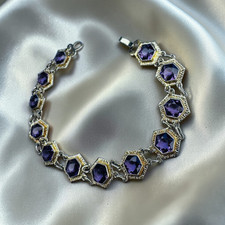 ANTIQUE 10K White Gold Amethyst Bracelet  7