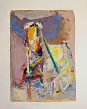 Vintage Mid-Century Expressionist Figural Interior Oil Painting Paper picture