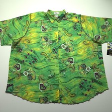 We Be Bop Womens Shirt 4X Green Rainforest Floral Thin Rayon Button Up Tunic Top picture